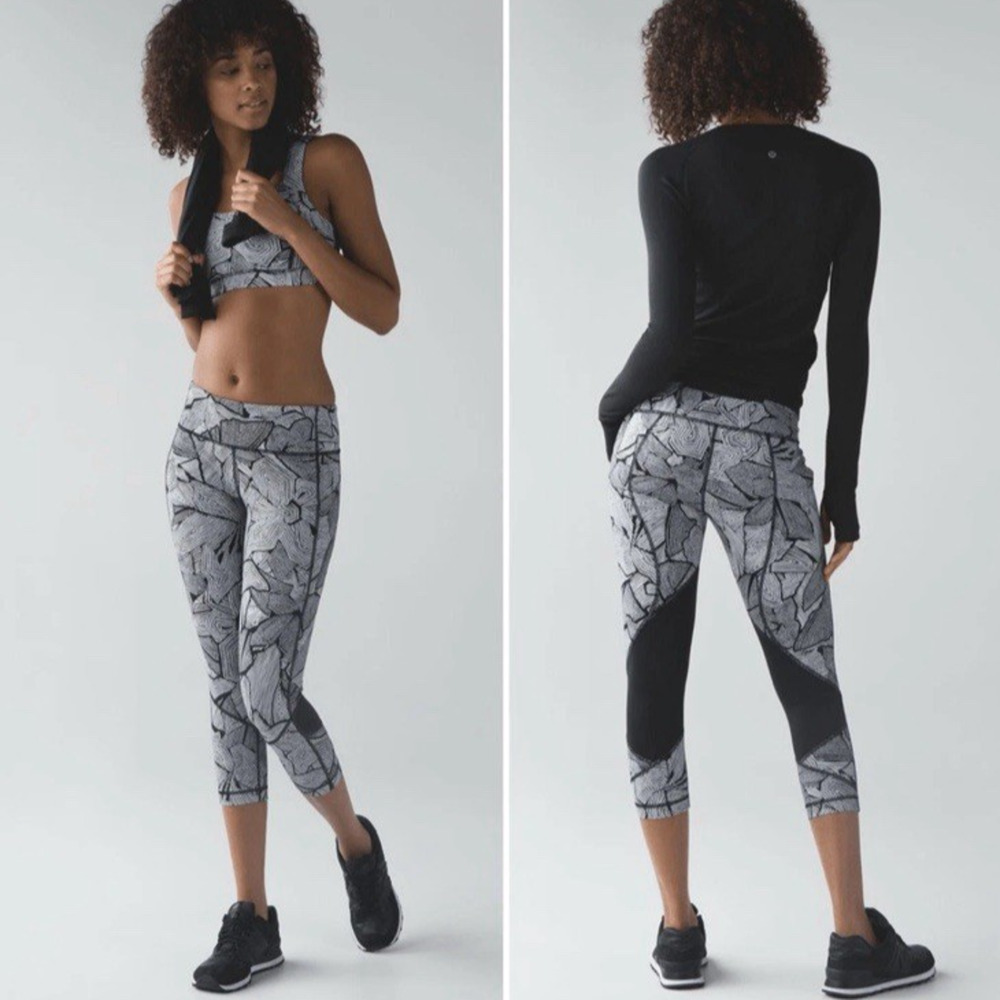 Lululemon Leggings Womens Size 6 Crop Dottie Tribe White Black Activewear Pants